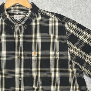 Carhartt Relaxed Fit Plaid Short-Sleeve Button-Down Shirt-Black/White-Men XL